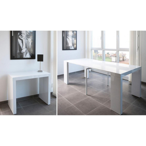 3S. x Home - Console extensible 250cm Blanc Laque MARLENE - Table Extensible Design