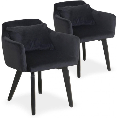 3S. x Home - Chaise à Accoudoir Scandinave en Velours Noir GIBBS - Chaise Et Tabouret Et Banc Design