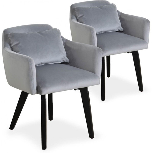 3S. x Home - Chaise à Accoudoir Scandinave en Velours Argent GIBBS - Chaise Et Tabouret Et Banc Design