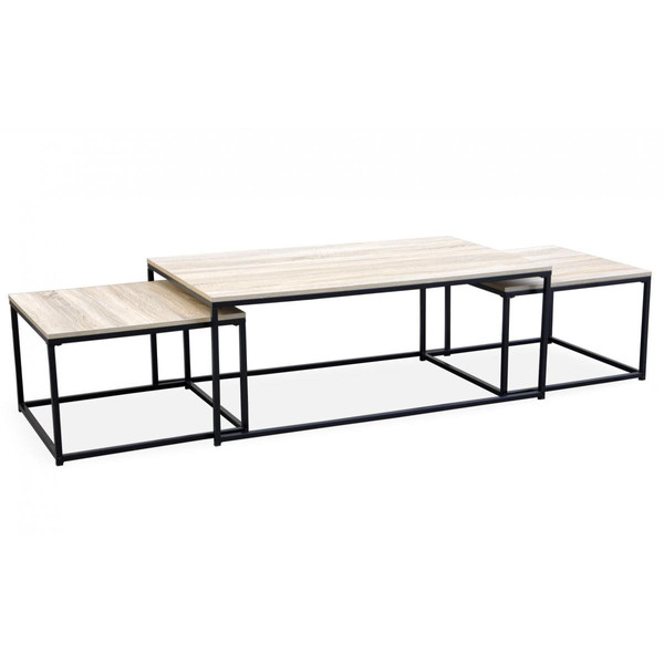 Table Basse Beige et 2 Tables Gigognes Structure en Fer Noir CARO Beige 3S. x Home Meuble & Déco