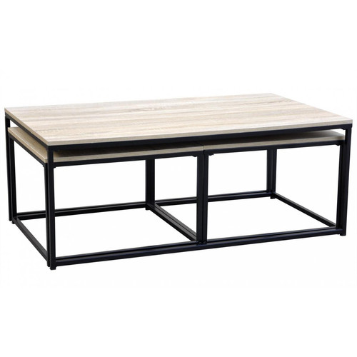 Table Basse Beige et 2 Tables Gigognes Structure en Fer Noir CARO 3S. x Home