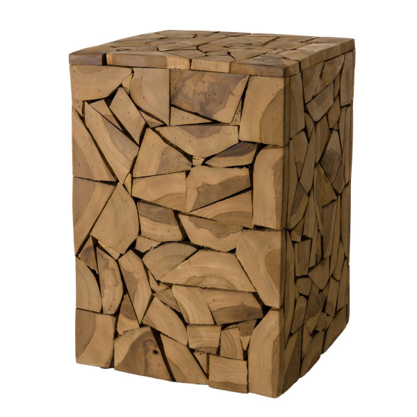 Table d'appoint carrée mozaïc 30x30cm bois Teck Dalian Beige MACABANE Meuble & Déco