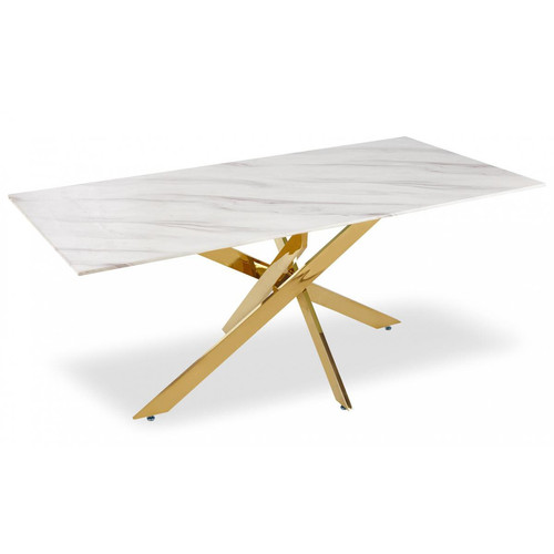 3S. x Home - Table à manger en verre effet Marbre et pieds Or NOELY - Table Design