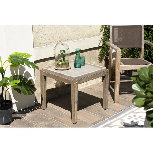 Table d'appoint de jardin carrée béton 53x53 cm et pieds en bois Acacia Table de jardin