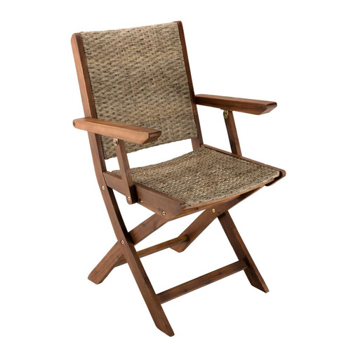 Ensemble de 2 fauteuils de jardin pliants en bois Acacia et rotin synthétique Marron MACABANE Meuble & Déco