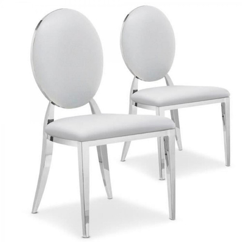 3S. x Home - Lot de 2 chaises médaillon Simili Blanc FIONA - Chaise Design