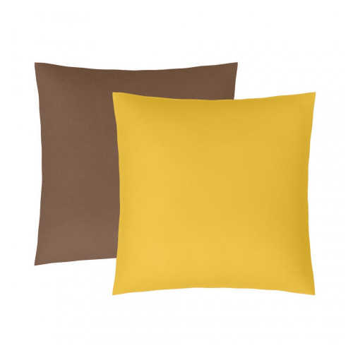 3S. x Tertio (Nos Unis) - Taie d'oreiller coton bicolore TERTIO® - Curry / Chocolat - Taies d oreillers traversins jaune