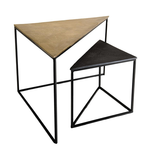 Set de 2 tables gigognes triangles aluminium doré et noir - pieds métal - JANET MACABANE Meuble & Déco