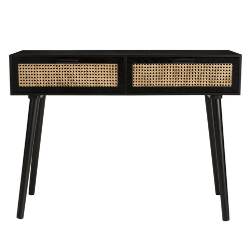Macabane - Console noire 2 tiroirs cannage - MIKEL - Consoles scandinaves