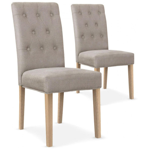 3S. x Home - Lot de 2 chaises  Capitonnée Tissu Beige COSTA - Chaise Design