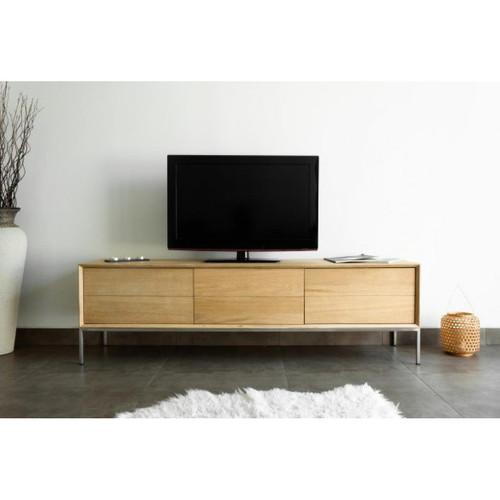 Meuble TV 2 tiroirs 1 porte en chêne massif COPA Beige 3S. x Home Meuble & Déco