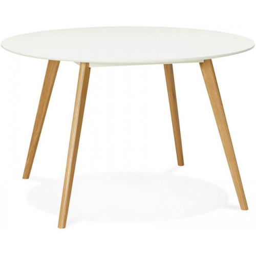 3S. x Home - Table à Manger ronde blanche pieds bois ZOEPER - Table Salle A Manger Design