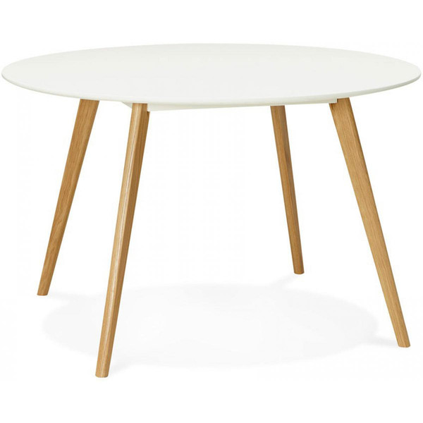Table à Manger ronde blanche pieds bois ZOEPER Blanc 3S. x Home Meuble & Déco