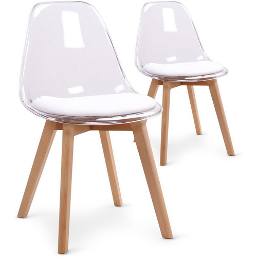 3S. x Home - Lot de 2 chaises scandinaves transparentes et coussin blanc SULLY - Chaise Design