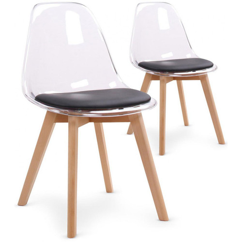 Lot de 2 chaises scandinaves transparentes et coussin noir SULLY Transparent 3S. x Home Meuble & Déco