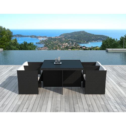 3S. x Home - Table Repas Outdoor + 4 Fauteuils En Résine Tressée Marron ZAYA - Ensemble Table Et Chaise Design