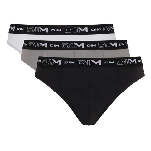 Dim Homme - Pack de 3 Slips Coton Stretch - Ceinture Siglée Noir / Gris / Blanc - Dim Underwear