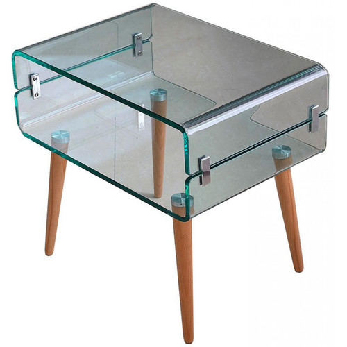3S. x Home - Table de Chevet Verre Bois FIRNA - Chambre Adulte Design