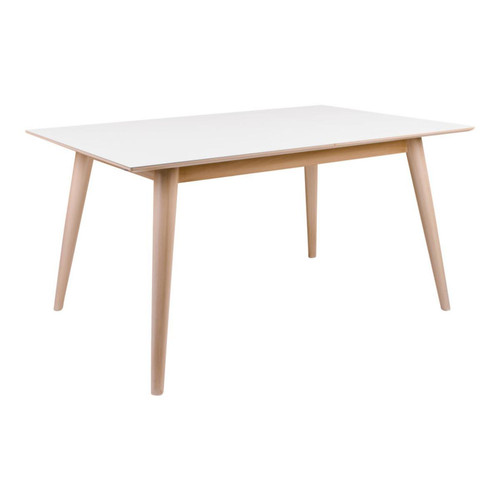 House Nordic - Table à Manger COPENHAGEN Blanc et Pietement Naturel 150/230x95 cm - Table basse blanche design