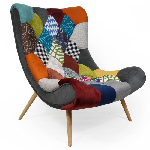 3S. x Home - Fauteuil scandinave Romilly Tissu Patchwork - Le salon