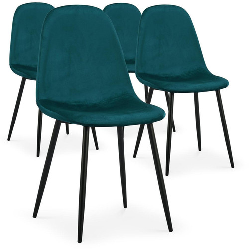3S. x Home - Lot de 4 chaises Gao Velours Vert - Chaise Design