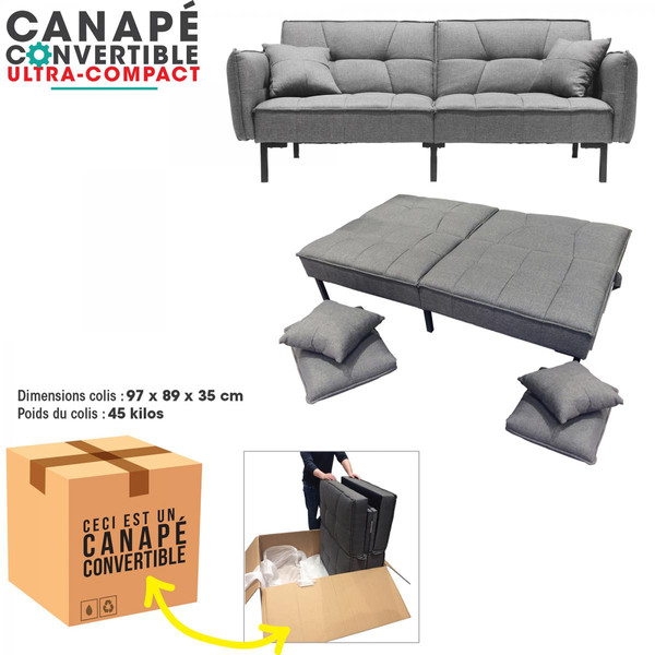 Canapé Convertible Gris 3S. x Home
