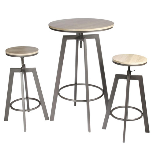 3S. x Home - Table Mange Debout 2 Tabourets Réglables ARIA - Table Design