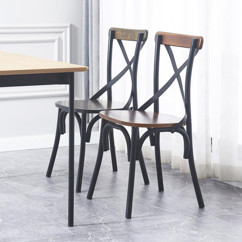 3S. x Home - Lot de 2 chaises industrielles métal et bois Marron - Chaise marron