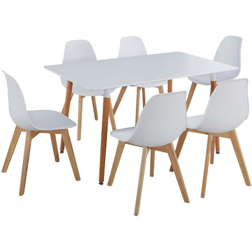 3S. x Home - Ensemble Chaise + Table en bois Blanc MARIO - Table Salle A Manger Design
