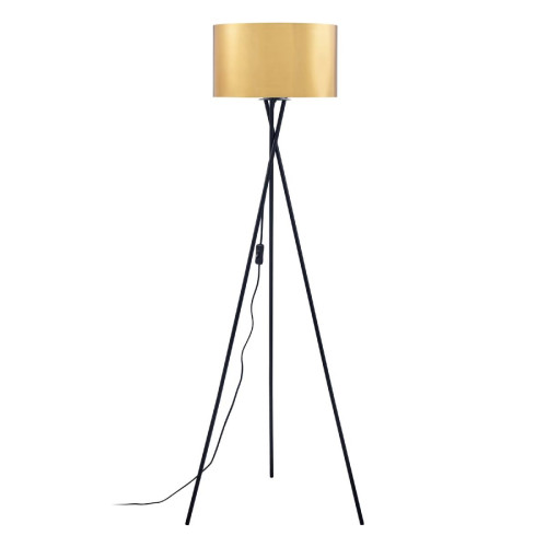 3S. x Home - Lampadaire Trépied noir en métal abat jour en cuivre jaune doré - Lampes sur pieds Design