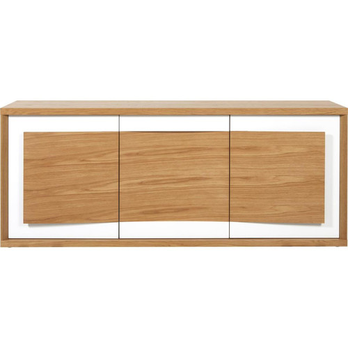 Bahut 3 portes en bois placage chene et facade en volume avec contour en laque LIAGO Blanc et Marron Blanc 3S. x Home Meuble & Déco