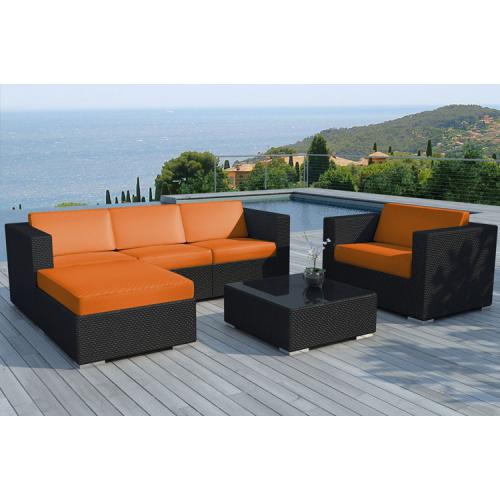 3S. x Home - Salon de jardin résine tressée noir et orange LAGON - Salon De Jardin Design