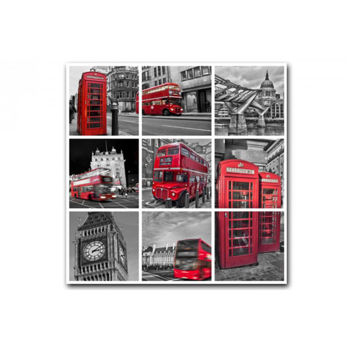 3S. x Home - Tableau British London City Patchwork 50X50 cm - Sélection cadeau de Noël La déco