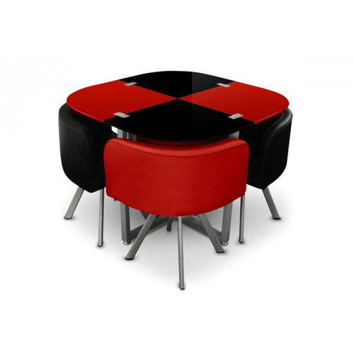 3S. x Home - Table Repas avec 4 Chaises Rouge et Noir ELVIS - Table Salle A Manger Design