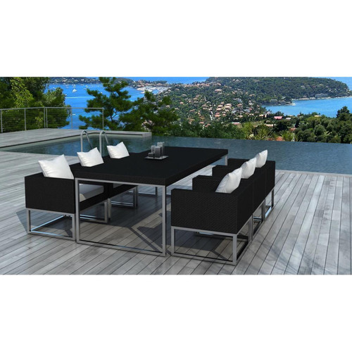 3S. x Home - Table design outdoor + 6 fauteuils noir et blanc VELUX - Ensemble Table Et Chaise Design
