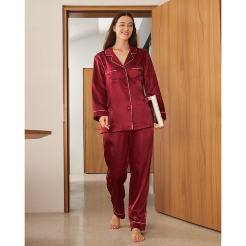 22MM Ensemble Pyjama à Passepoil d'Or en Soie rouge LilySilk Mode femme