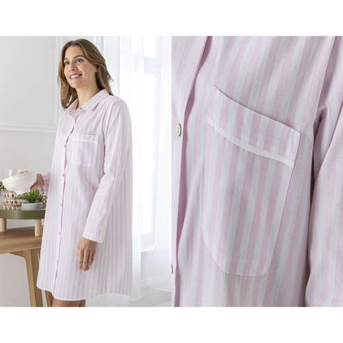 Chemise de nuit rayée - BECQUET HOMEWEAR-rose en coton Becquet Mode femme
