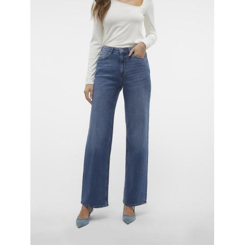 Vero Moda - Jean à coupe large fermeture à boutons et à glissière taille haute bleu - Nouveautés jeans femme