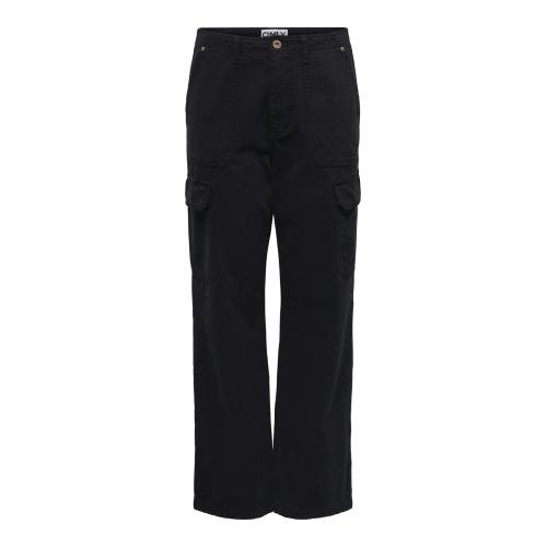 Only - Pantalon cargo fermeture par bouton. fermeture éclair taille haute noir - Nouveautés pantalons femme