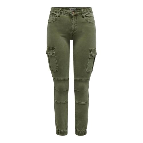 Only - Pantalon cargo fermeture par bouton. fermeture éclair taille moyenne vert - Nouveautés pantalons femme