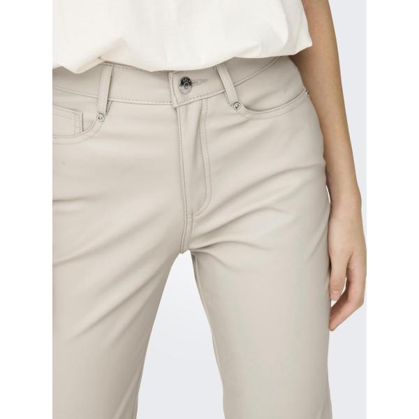 Pantalon en simili-cuir braguette zippée taille haute gris clair Xena Only