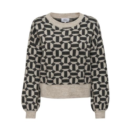 Only - Pull en maille col rond col rond gris clair - Pull femme