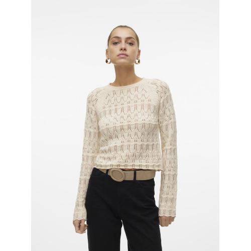 Vero Moda - Pull en maille court col rond manches longues gris - pulls col rond femme