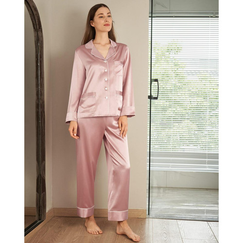 Pyjama en Soie Femme  Liseré Contrastant rose poudre LilySilk