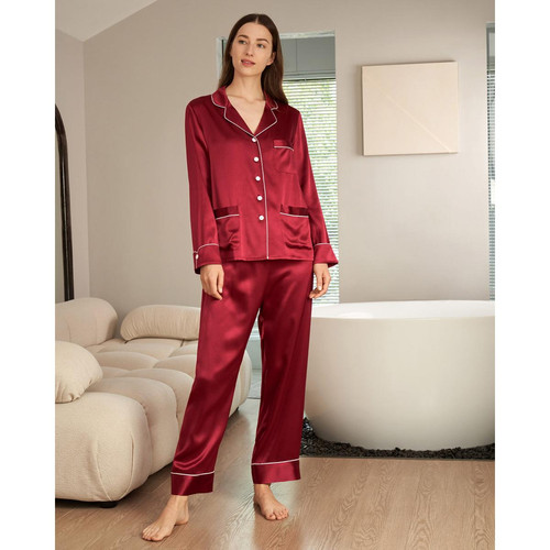 LilySilk - Pyjama en Soie Femme 22omme Liseré Contrastant - Mode femme LilySilk