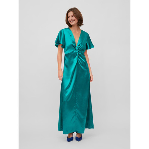 Vila - Robe col en v turquoise Xia - Robes longues femme bleu