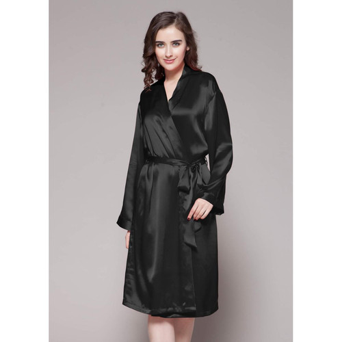 Robe De Chambre Mi longueur 100% Soie Naturelle Classique noir LilySilk Mode femme