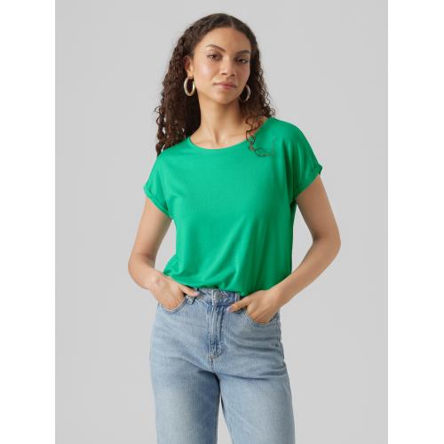 T-shirt longueur regular col rond épaules tombantes manches courtes vert Ava en coton Vero Moda Mode femme