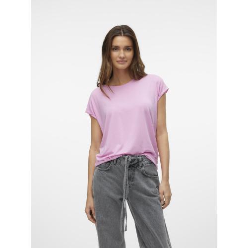 Vero Moda - T-shirt longueur regular col rond épaules tombantes manches courtes violet - Promo T-shirt manches courtes