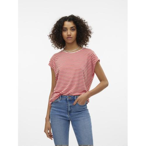 T-shirt longueur regular col rond manches courtes rose Léna en coton Vero Moda Mode femme